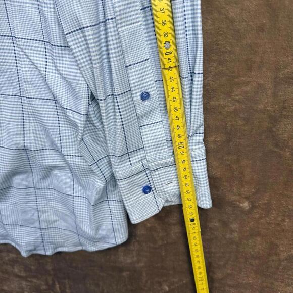 Emanuel Berg Modern Fit Checkered Dress Shirt Men M/L Blue White Stretch Soft - Picture 11 of 13